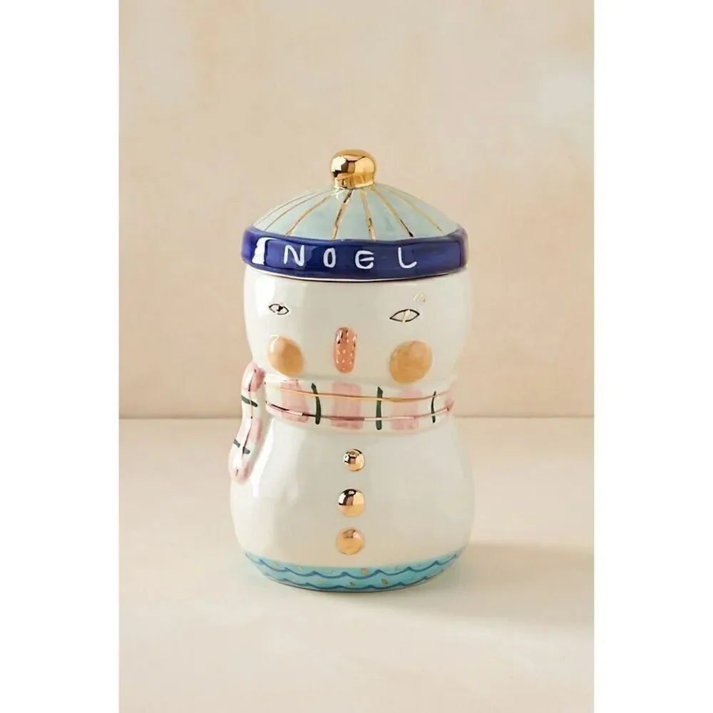 Anthropologie Birdcanfox Joyeux Noel Snowman Cookie Jar Bird Can Fox NEW